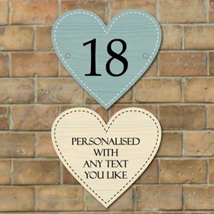 Picture of Heart Shaped Personalised Wooden Effect House Sign.