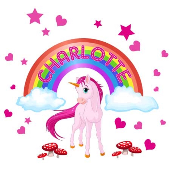 Picture of Personalised Girls Unicorn Horse Fairy tale rainbow wall sticker Girls bedroom 