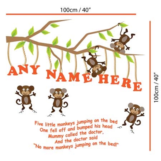 JAF Graphics. 5 Little Monkeys personalised wall sticker, nursery rhyme