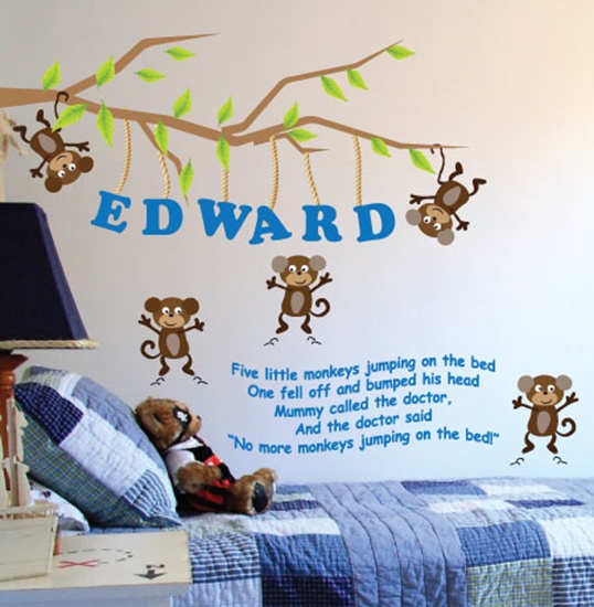 5 Little Monkeys Personalised Wall Sticker Nursery Rhyme Bedroom Wall Sticker