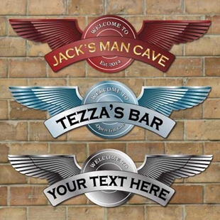 Picture of Personalised Aircraft RAF Wings Emblem, Man Shed Shaped Bar sign, Bike Logo Sign