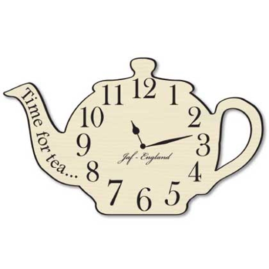 JAF Graphics. Vintage Teapot Clock, Teapot Shaped Wall Clock, Wooden