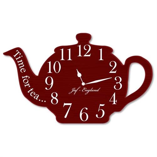 JAF Graphics. Vintage Teapot Clock, Teapot Shaped Wall Clock, Wooden