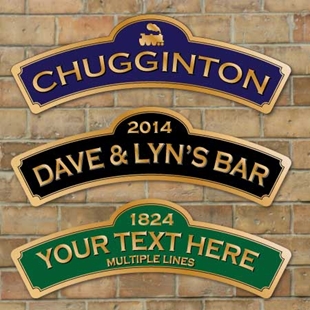 Picture of Personalised Arched Chuffington Sign, Vintage Railway Train Sign, Station Sign