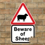 Picture of Funny Beware of Sheep Sign with bite mark, Joke Road Sign, Funny Farmer Gift