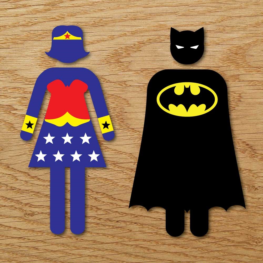JAF Graphics. Batman & Wonder Woman Toilet signs