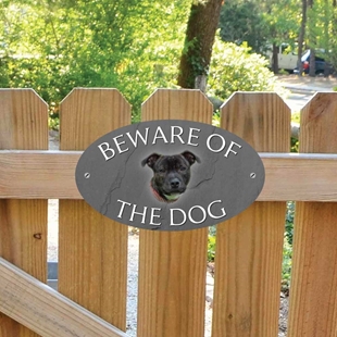 Picture of Staffordshire Bull Beware of The Dog Gate Sign