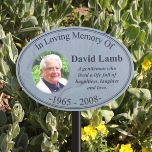 Picture of Oval Stone Effect Photo Memorial Sign