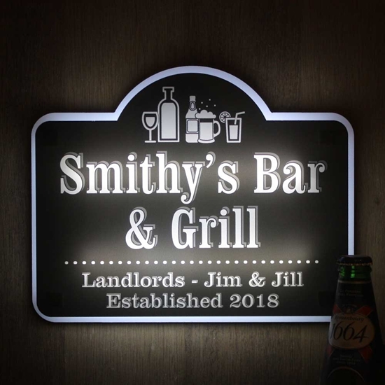 JAF Graphics. Wall mounted light up bar sign
