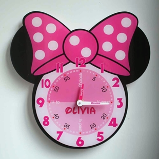 Picture of Personalised Minnie Mouse Clock, Learn to tell the time clock