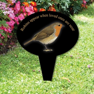Picture of Memorial oval grave sign,  Robins appear when loved ones are near