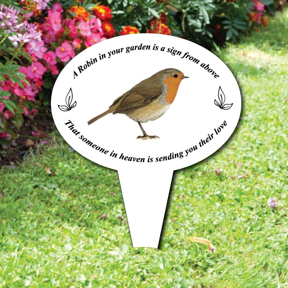 JAF Graphics. A Robin in your Garden Plaque on stake