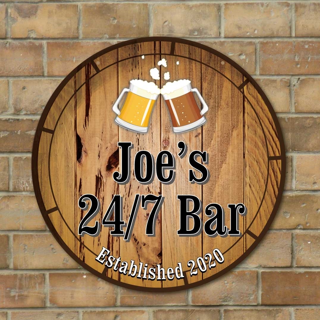 JAF Graphics. Personalised Pub Beer Barrel Bar Wall Sign