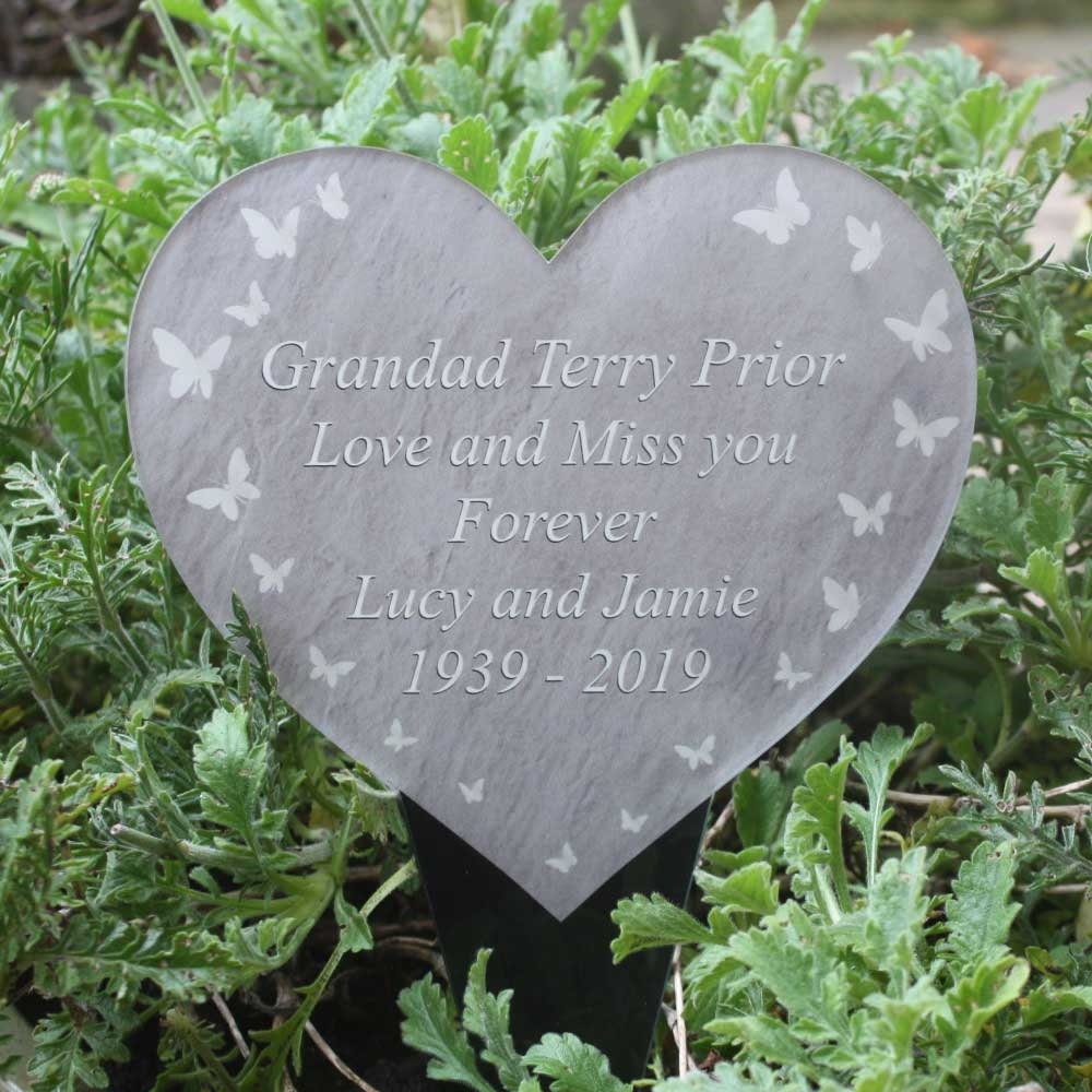 JAF Graphics. Personalised Heart Memorial Plaque Grave Sign, Grave Marker Slate Effect Plaque