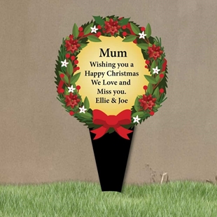 Picture of Personalised Christmas Wreath Memorial Plaque Grave Sign