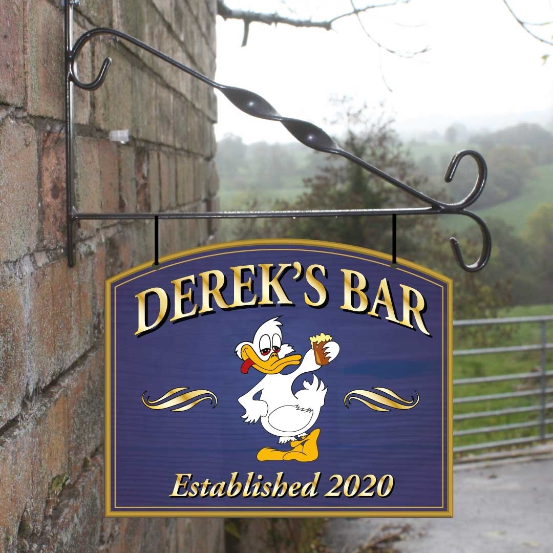 JAF Graphics. Personalised Home Bar Hanging Pub Sign with duck logo