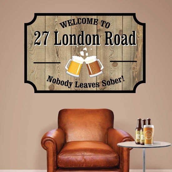 JAF Graphics. Personalised Bar Sign Wall Sign Sticker Wood Effect