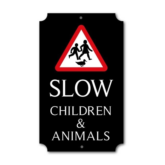 Slow children and animals safety sign 