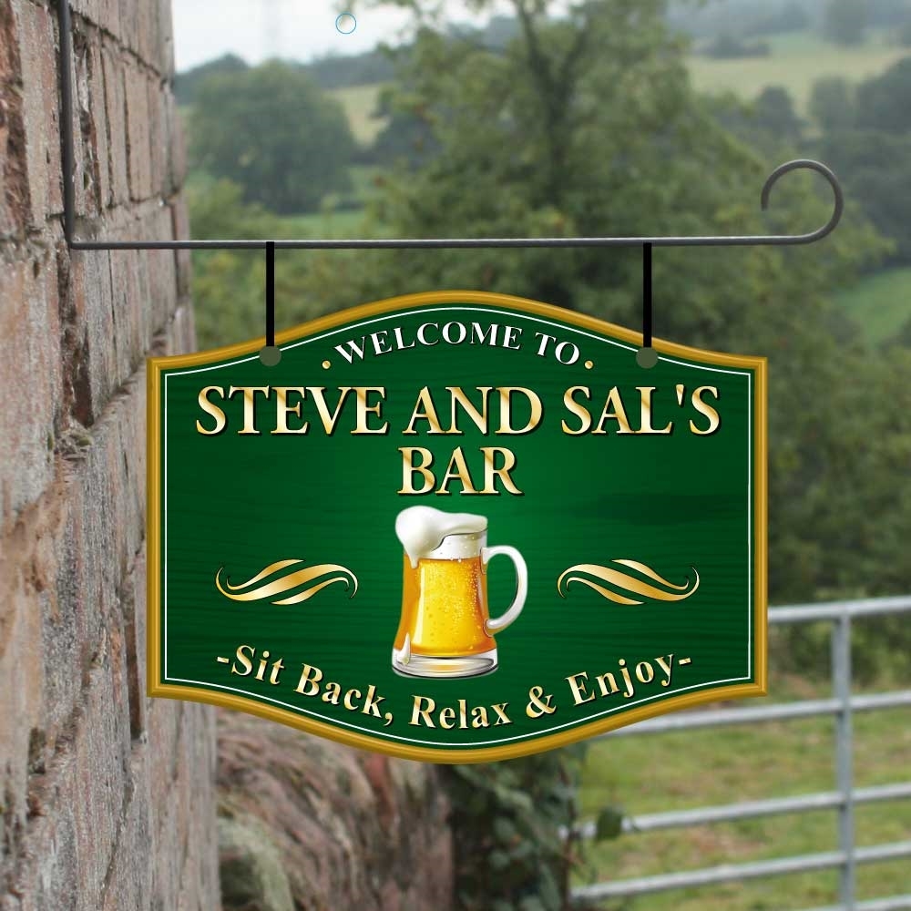 JAF Graphics. Personalised Home Bar Hanging Pub Sign with pint logo
