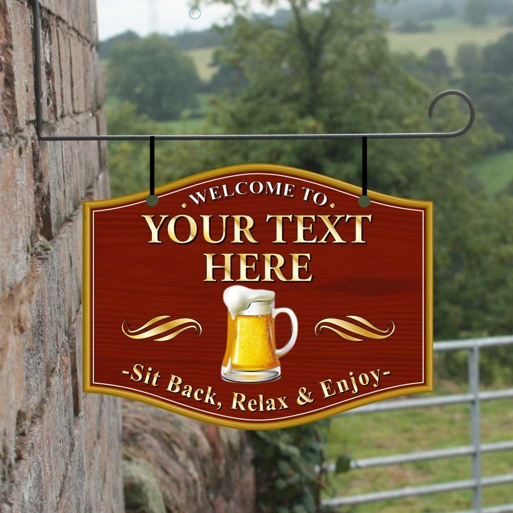 JAF Graphics. Personalised Home Bar Hanging Pub Sign with pint logo