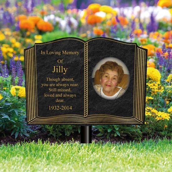 Picture of Garden book memorial shaped plaque on stake