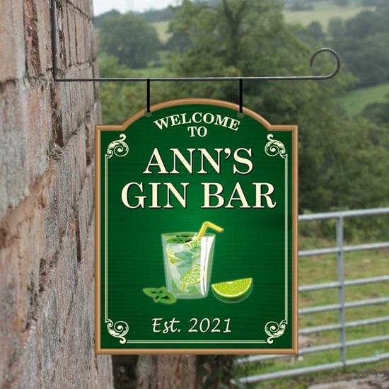 Picture of Personalised Gin Bar Hanging  Outdoor Bar Sign