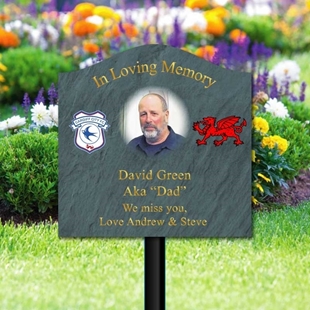 Picture of Outdoor Memorial Grave Plaque with photos and STAKE