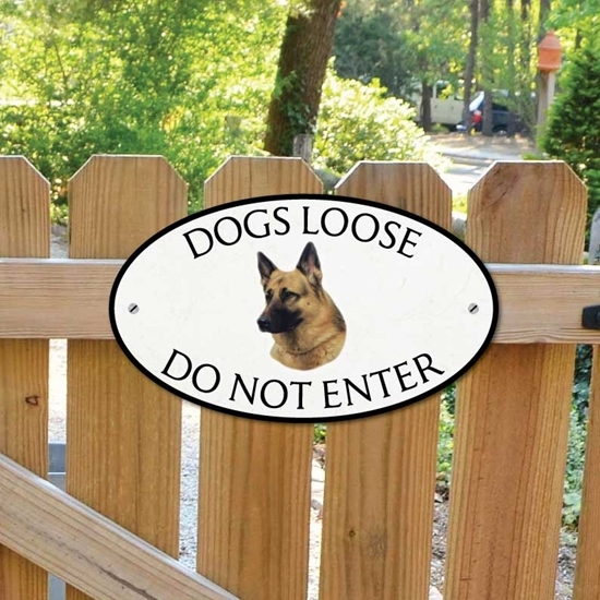 Picture of German Shepherd Dogs Loose, Do Not Enter Sign