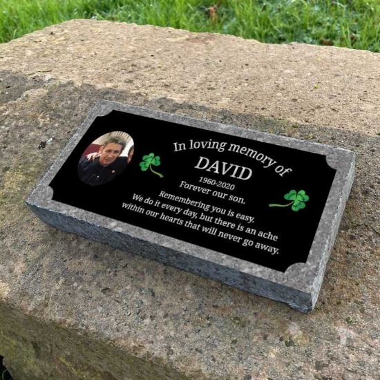 Picture of Irish Memorial Grave Stone and Plaque with  Shamrock, Outdoor Cremation 