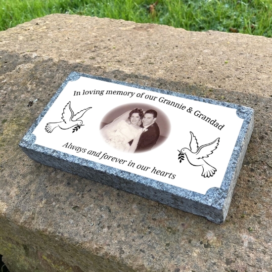 Picture of Dove Design Outdoor Cremation Memorial Grave Stone and Plaque