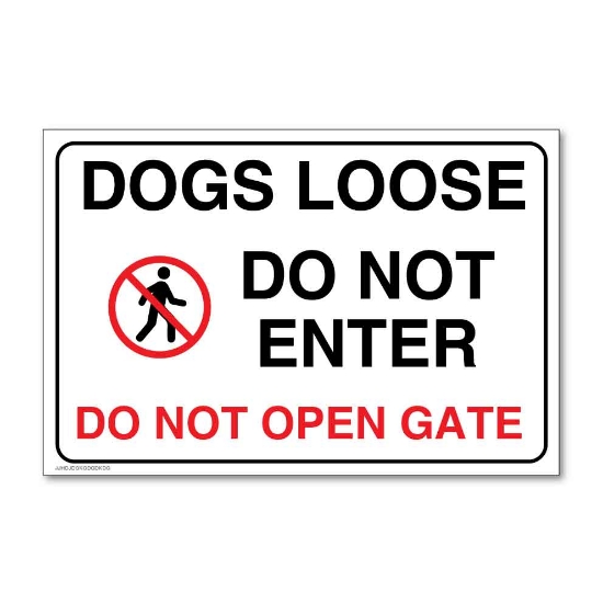 Picture of DOGS LOOSE Sign, NO ENTRY Dog Gate Sign