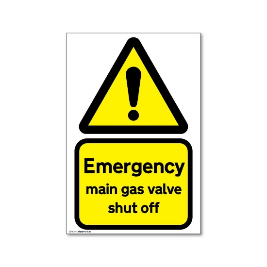 Picture of Emergency main gas valve shut off sign