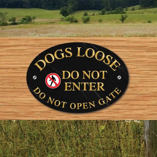 Picture of DOGS LOOSE, DO NOT ENTER, DO NOT OPEN GATE SIGN - TRADE