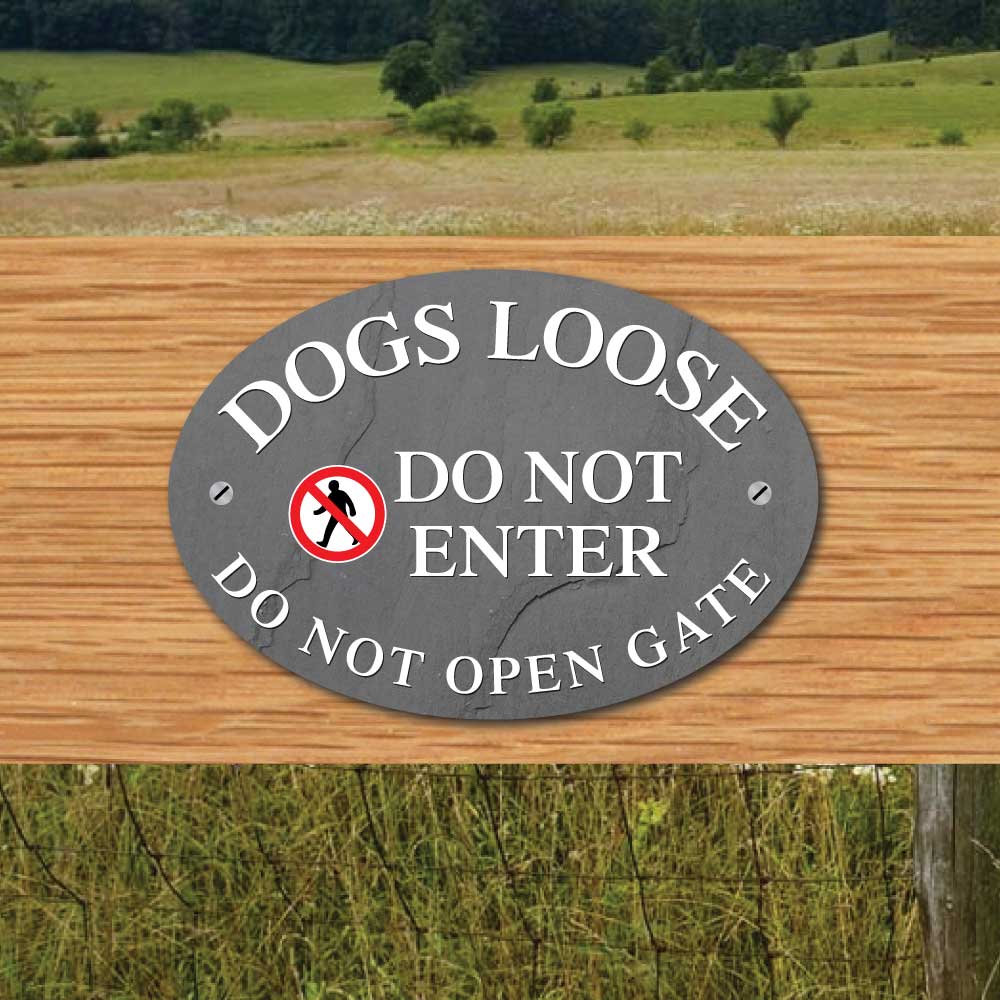 JAF Graphics. DOGS LOOSE, DO NOT ENTER, DO NOT OPEN GATE SIGN - TRADE