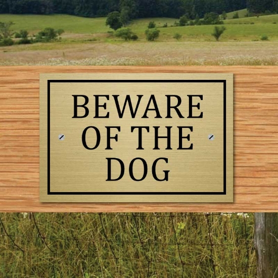 Picture of Rectangular Beware of the Dog Brushed Brass Sign