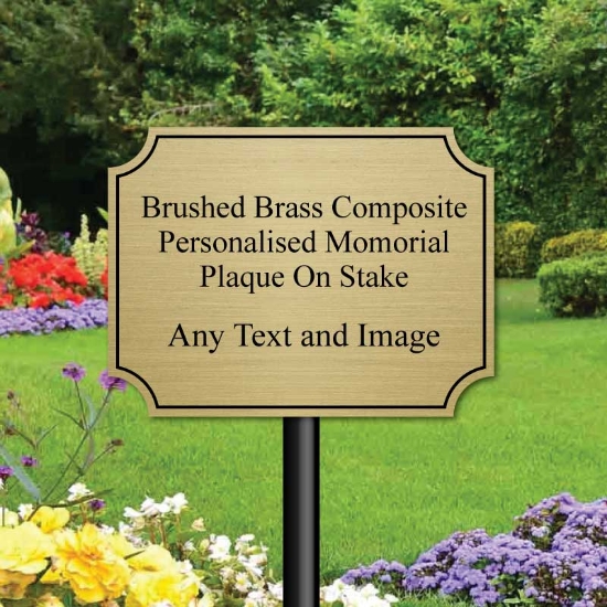 Picture of Brushed Brass Gold Garden memorial plaque on stake
