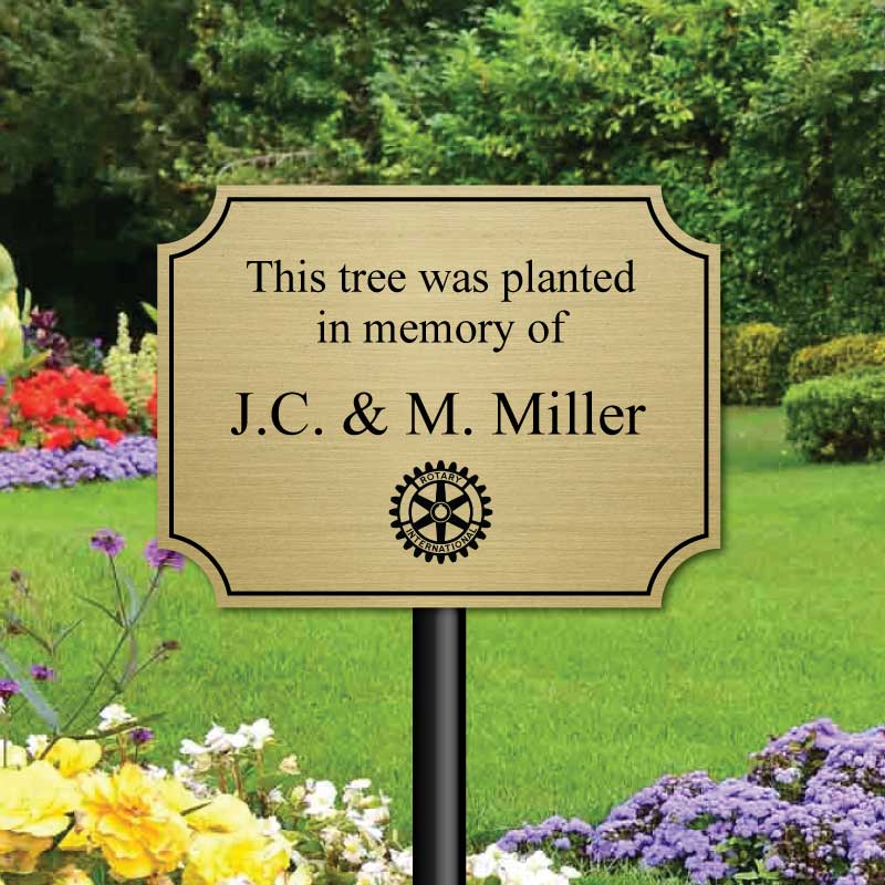 JAF Graphics. Brushed Brass Gold Garden memorial plaque on stake