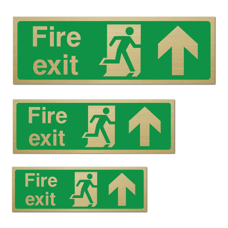 JAF Graphics. Classic Brushed Brass Fire Exit Straight On Up Arrow Sign