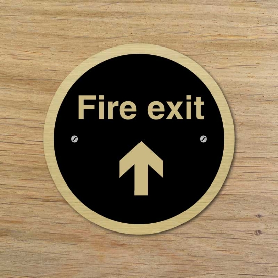 Picture of Fire Exit With Arrow Keep Clear Round Door Signs - 2 Pack