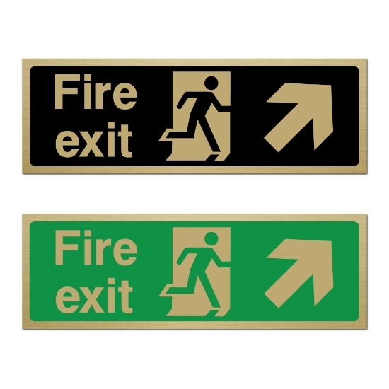 Picture of Classic Brushed Brass Fire Exit Right Up Arrow Sign