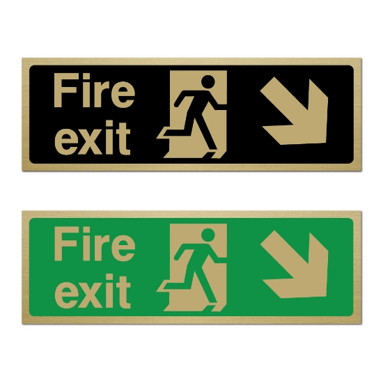 Picture of Classic Brushed Brass Fire Exit Right Down Arrow Sign