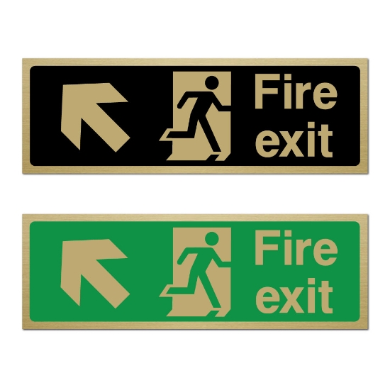 Picture of Classic Brushed Brass Fire Exit Left Up Arrow Sign
