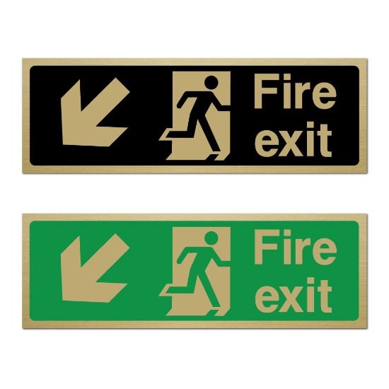 Picture of Classic Brushed Brass Fire Exit Left Down Arrow Sign