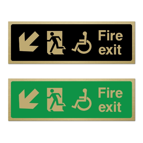 Picture of Classic Brushed Brass Fire Exit Left Down Sign with Disabled logo