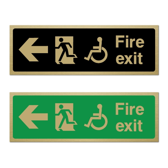 Picture of Classic Brushed Brass Fire Exit Left Sign with Disabled logo