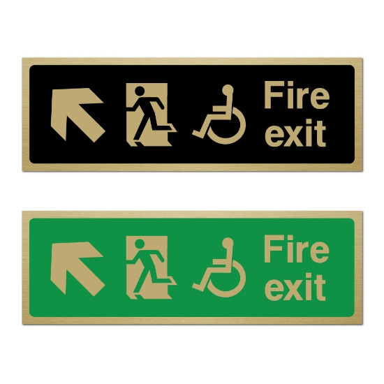 Picture of Classic Brushed Brass Fire Exit Left Up Sign with Disabled logo