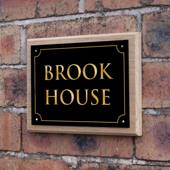 Picture of Rectangular Cottage House Sign on Oak Plinth