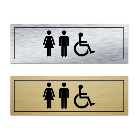 Picture of Classic Brushed Brass Toilet Door Sign - Men, Woman, Disabled Symbols