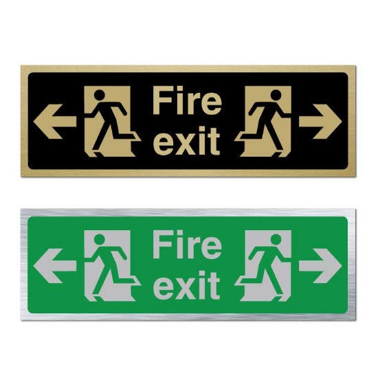 Picture of Classic Brushed Brass Fire Exit Right and Left 2 Way Sign