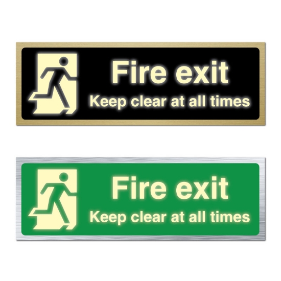 Picture of Glow In The Dark Brushed Brass Emergency Exit Keep Clear Sign